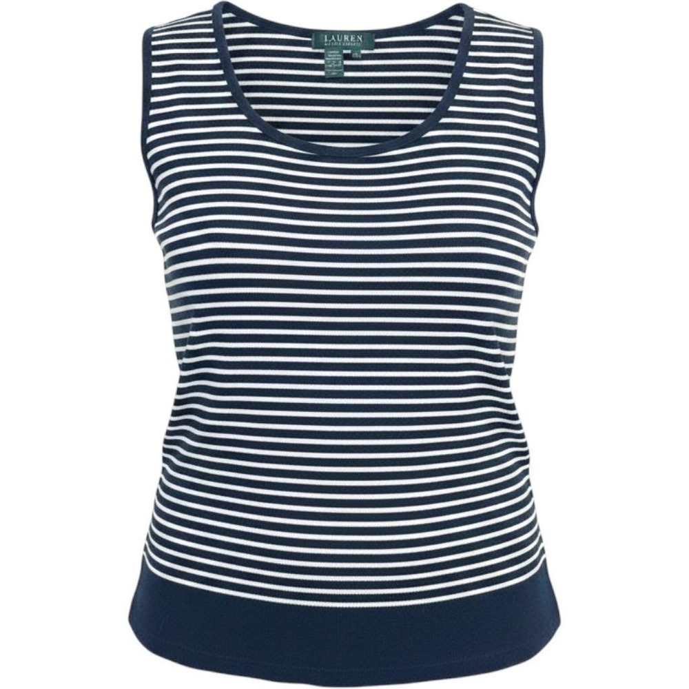 Lauren Ralph Lauren Tank Top Women 2X Dark Navy White Striped Ribbed Knit Preppy
